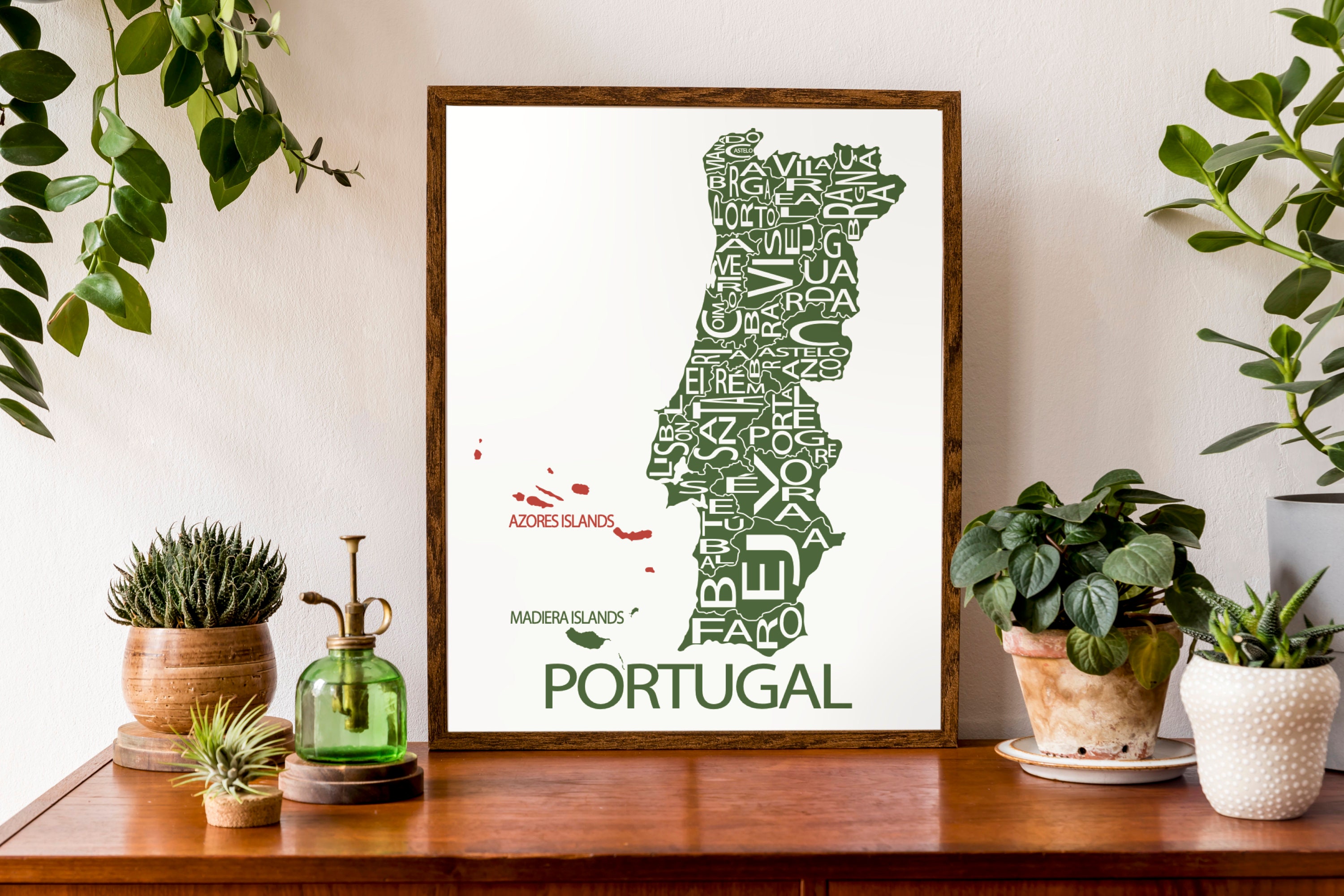 Portugal Map Wall Art Print Poster - Topographic Map of Portugal Count —  Maps As Art