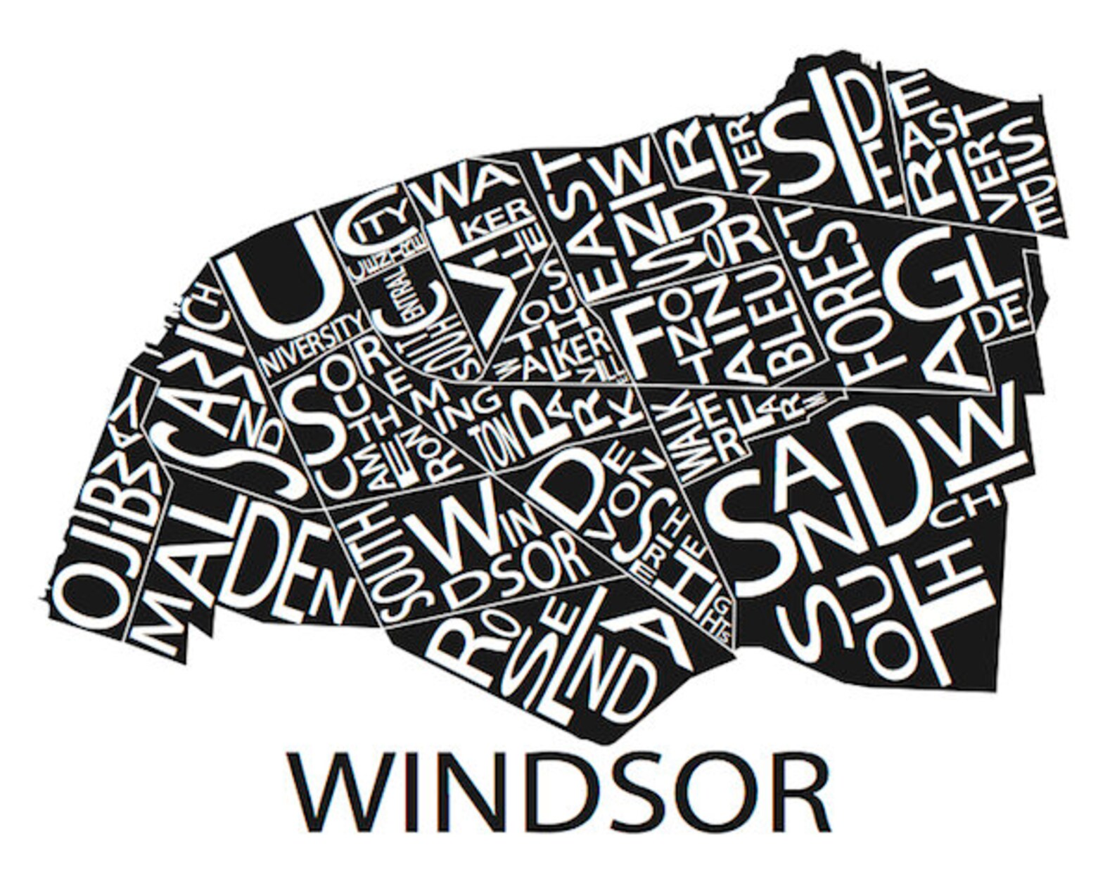 Typographic Map of Windsor Ontario Canadian City Map Print | Etsy