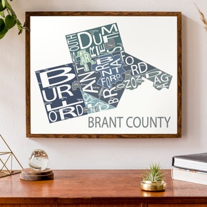 Carte typographique du comté de Brant | carte du comté Imprimer | Affiche de la carte de l’Ontario | carte canadienne | | d’affiche de carte personnalisée Impression de carte personnalisée