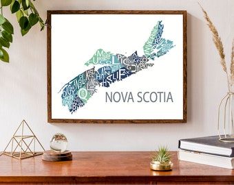 Typographic Map of Nova Scotia, Canada | Provincial Map | Maritimes Map | Canadian Map | Custom Map Poster | Personalized Map Print