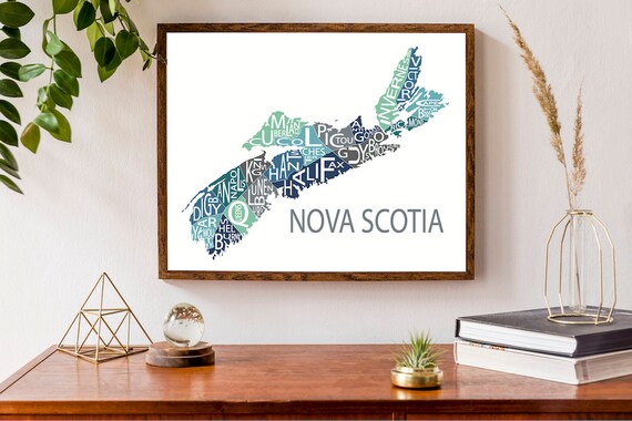 Typographic Map of Nova Scotia, Canada | Provincial Map | Maritimes Map | Canadian Map | Custom Map Poster | Personalized Map Print