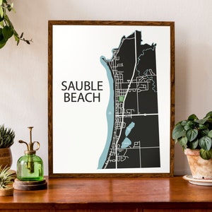 Carte typographique de Sauble Beach, Ontario | | du comté de Bruce Carte de la ville Imprimer | carte du Canada | | d’affiche de carte personnalisée Impression de carte personnalisée