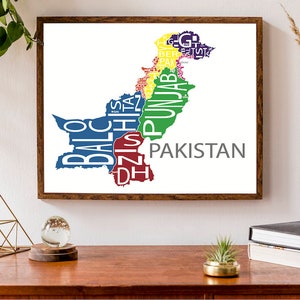 Carte typographique du Pakistan | Impression moderne de carte du comté | Poster de carte personnalisée | Illustration de carte personnalisée
