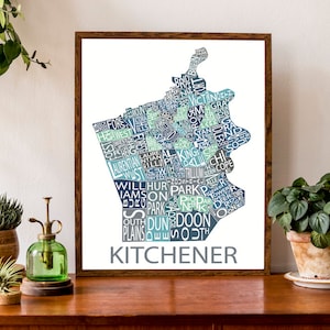 Carte typographique de Kitchener, Ontario | Impression du plan de la ville | Carte du Canada | Poster de carte personnalisée | Impression de carte personnalisée