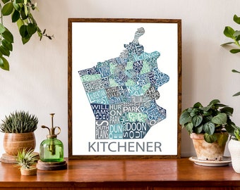 Typographic Map of Kitchener, Ontario | City Map Print | Canadian Map | Custom Map Poster | Personalized Map Print