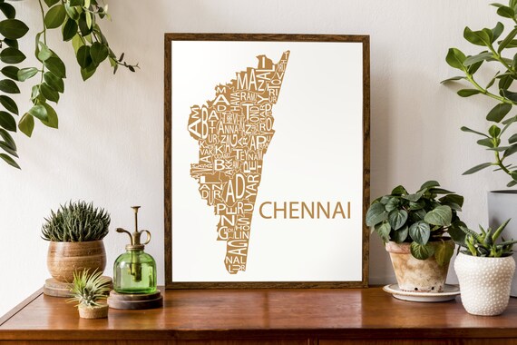 Chennai Tamil Nadu India Map Typographic Map Of Chennai District Tamil Nadu India | Etsy