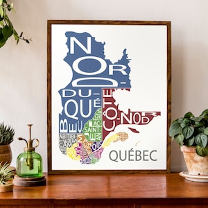 Carte typographique du Québec, Canada | Carte provinciale | carte canadienne | | d’affiche de carte personnalisée Impression de carte personnalisée