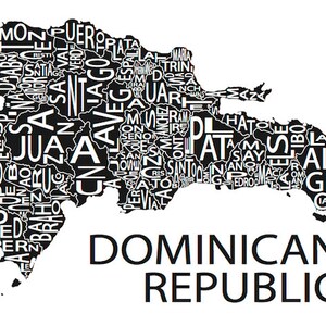 Typographic Map of the Dominican Republic | República Dominicana Map | Hispaniola Island | Caribbean Map | Custom Map Poster | Personalized Black