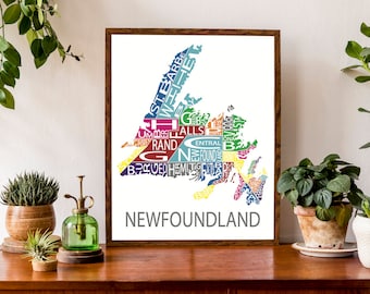 Typographic Map of Newfoundland, Canada | Provincial Map | Canadian Map | Custom Map Poster | Personalized Map Print