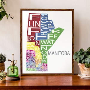 Carte typographique du Manitoba, Canada | Carte provinciale | carte canadienne | | d’affiche de carte personnalisée Impression de carte personnalisée