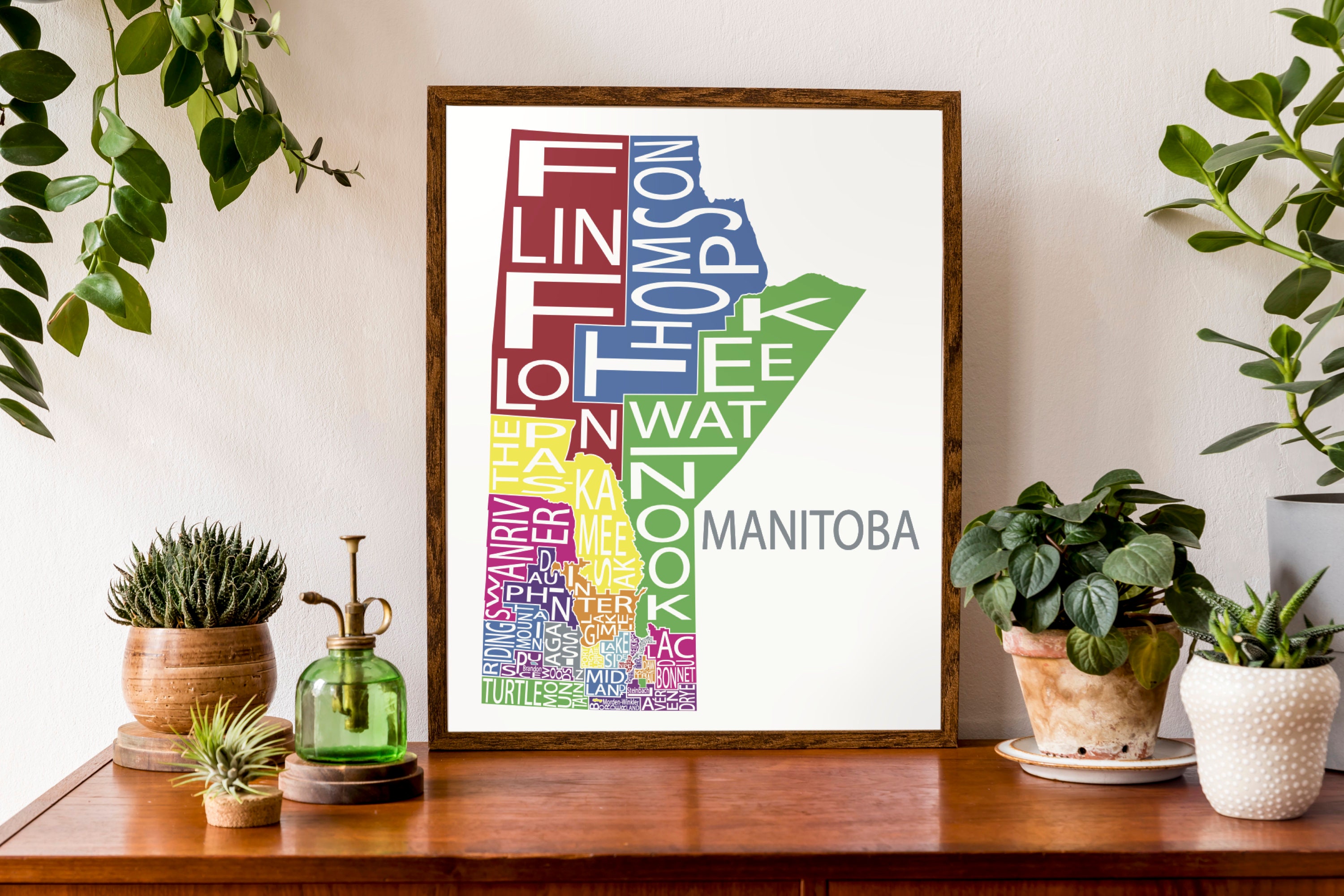 Typographic Map of Manitoba, Canada | Provincial Map | Canadian Map | Custom Map Poster | Personalized Map Print