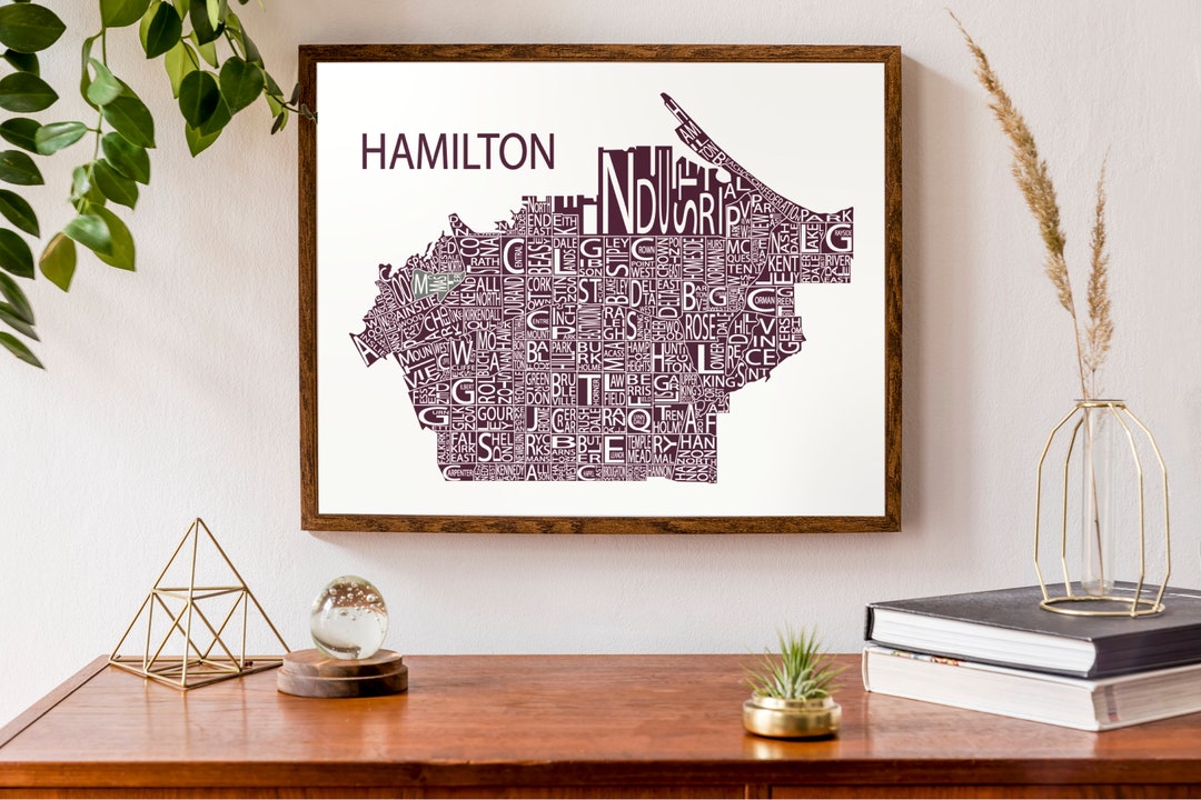 Typographic Map of Hamilton, Ontario | Neighbourhood Poster | City Map ...
