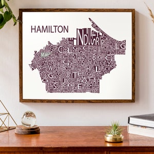 Carte typographique de Hamilton, Ontario | Affiches de quartier | Carte de la ville Imprimer | | d’affiche de carte personnalisée Art cartographique personnalisé