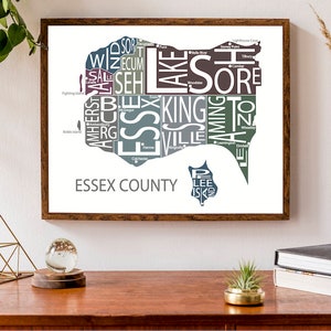 Carte typographique du comté d'Essex, Ontario | Impression de carte du comté | Affiche de la carte de l'Ontario | Carte du Canada | Illustration de carte personnalisée | Impression de carte personnalisée