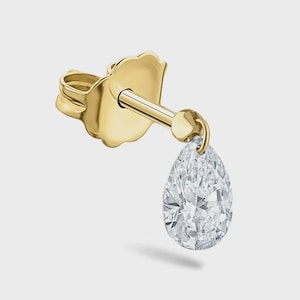 Kylie Jenner-inspirerad flytande pärondiamantberlock, gängad örnstift i 14K guld, Helix- och flatbackpiercing, 16G/18G labbodlad diamantörhänge.