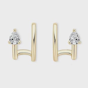 Pear Cut Lab Diamond Ear Cuff 14K Solid Gold Dainty Non Pierced Earring Minimal Stackable Jewelry Gift for Her