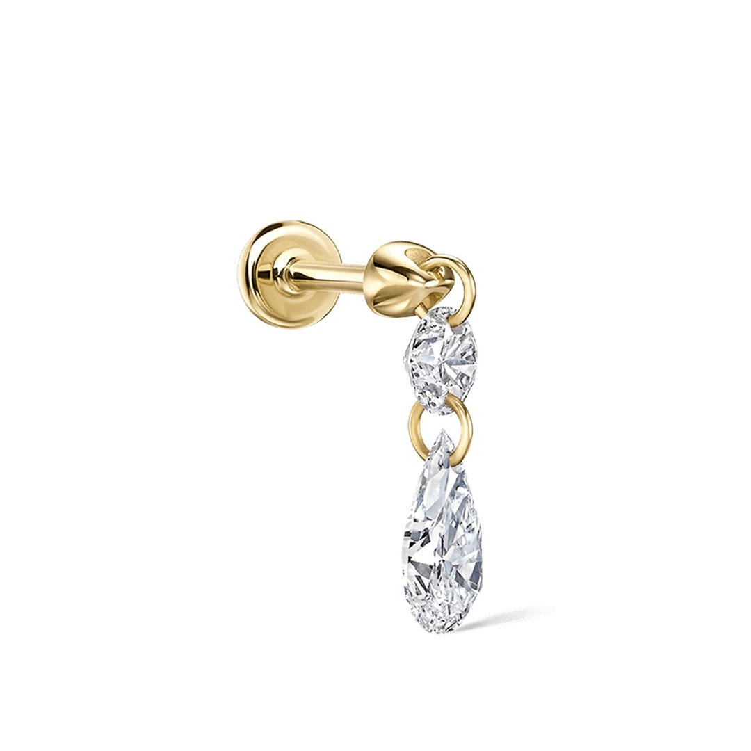 Floating Double Diamond Threaded Earring, 14K Solid Gold Jump Ring ...
