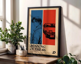 Plakat cyfrowy „Initial D”: wydruk artystyczny w stylu vintage anime i mangi