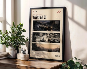 Plakat cyfrowy „Initial D”: wydruk artystyczny w stylu vintage anime i mangi