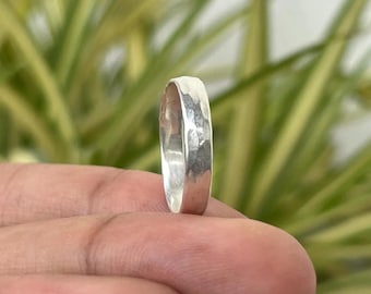 Handmade Hammered 925 Sterling Silver Ring: Unisex Rustic Band