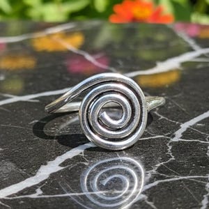 Dainty Sterling Silver Spiral Ring, Adjustable Coil Design