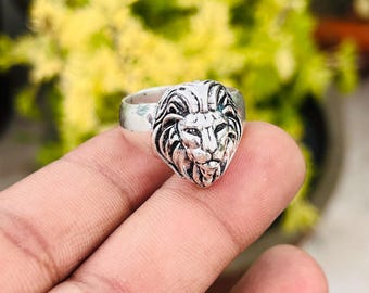 Anillo de cabeza de león de plata de ley hecho a mano • Joyería unisex llamativa