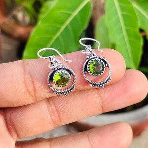 Peridot Dangle Earrings, Sterling Silver Round Gemstone Earrings, August Birthstone Jewelry, Boho Drop Earrings Gift for Her | Christmas