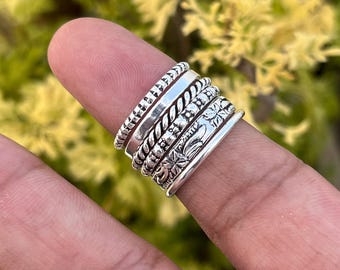 Sterling Silver Stacking Ring Set | Handmade Boho Jewelry