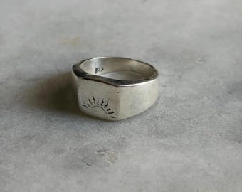 Chevalière Lever de soleil en argent sterling faite main - Bijoux bohème unisexe