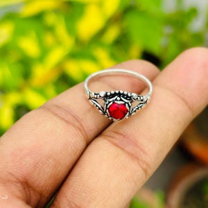 Handmade Garnet Ring – Vintage Silver Boho Statement Ring, Red Gemstone Jewelry for Women | Gifts for Her, Wedding Jewelry, Love Gifts