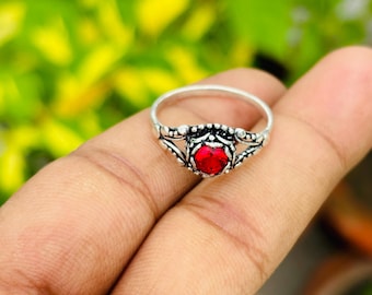Handmade Garnet Sterling Silver Ring – Boho Vintage Jewelry