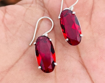 Handmade Garnet Sterling Silver Drop Earrings – January Birthstone