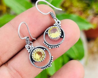 Handmade Sterling Silver Citrine Earrings, Vintage Boho Gemstone Jewelry