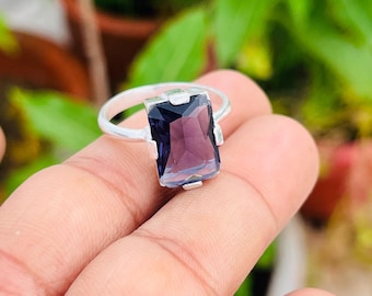Handmade Sterling Silver Rectangular Sapphire Solitaire Ring
