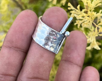 Hammered Sterling Silver Boho Ring | Adjustable Wide Band