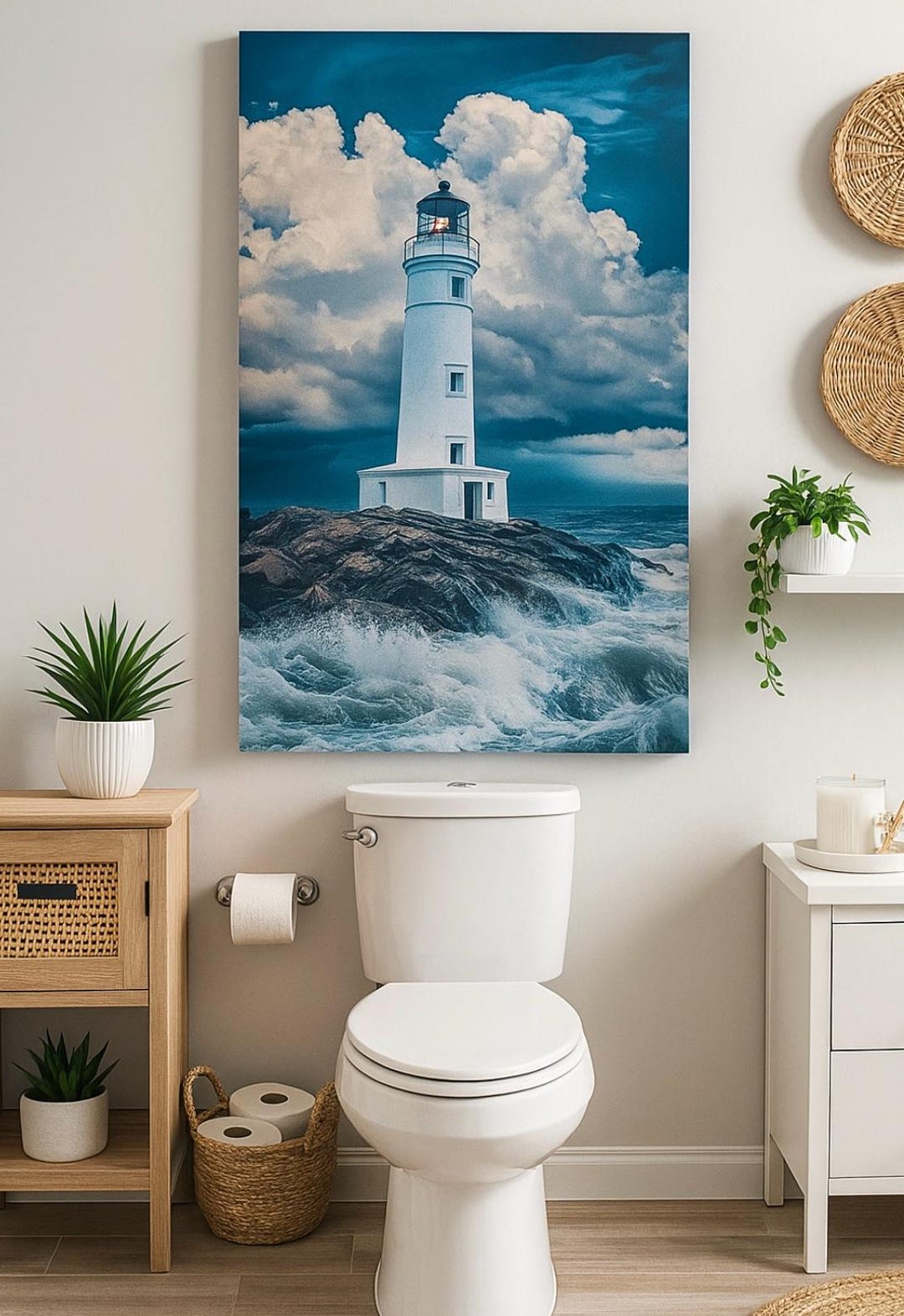 Lighthouse at Sea Wall Art | Coastal Canvas Print | Nautical Home Decor ...