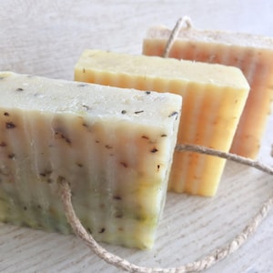 3 Pack Assorted Cold Process Soap, handsoaps, Soap on a Rope, Birthday gift, stocking stuffers, Teacher gifts, Handmade soap