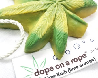 Dope on a Rope Soap, Stocking stuffers, Lime Kush, funny adult gifts, white elephant, hemp, 420,  for him, Handmade Soap, Grateful Dead