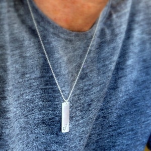 Men stamped pendant necklace, Custom Silver vertical bar necklace, Personalized initial necklace for guys, Mens jewelry