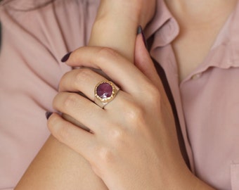 Gold and silver ruby ring, Ruby jewelry, Statement ring, Natural African ruby ring, Marsala