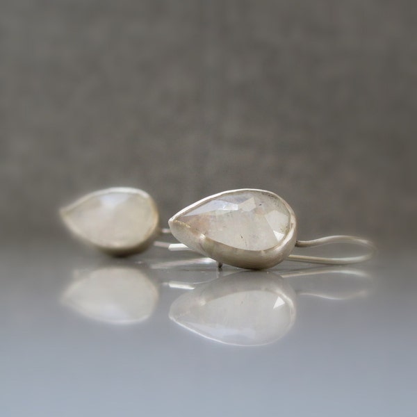 Silver moonstone drop earrings, Rainbow moonstone earrings, Moonstone jewelry