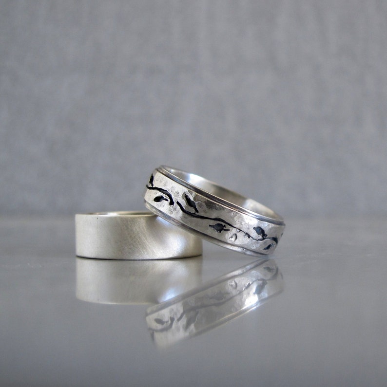 Wedding band for men Mens leaf wedding band Sterling