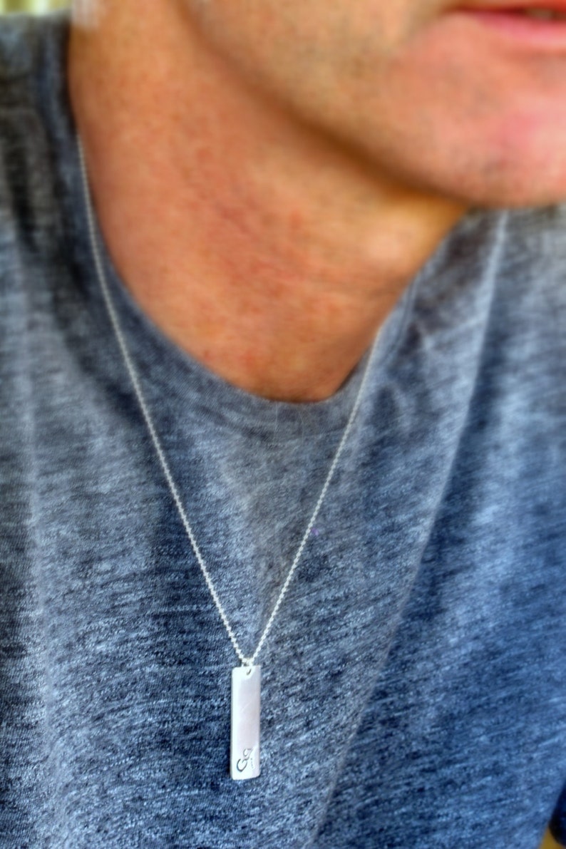 Personalized Initial Necklace for Guys Men Stamped Pendant Etsy