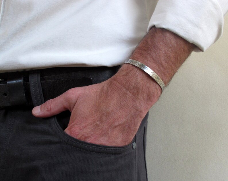 Mens Cuff Oxidized Silver Bracelet Sterling Silver Hammered Etsy