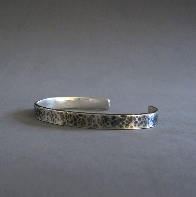 Mens Cuff Oxidized Silver Bracelet Sterling Silver Hammered Etsy
