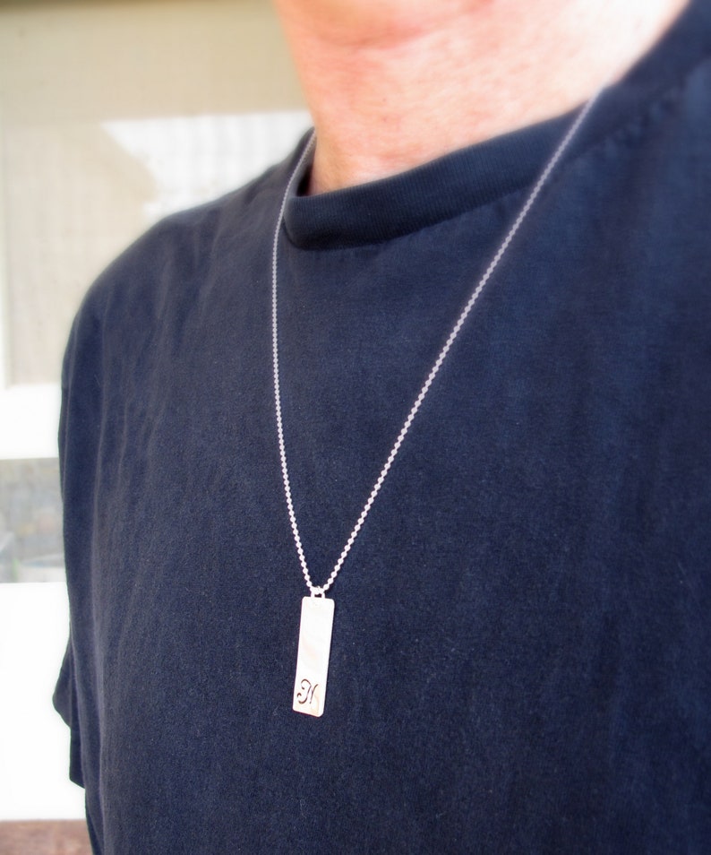 Personalized Initial Necklace for Guys Men Stamped Pendant Etsy