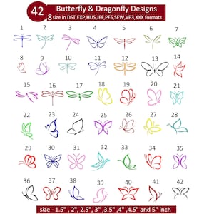 Diseños de bordado de mariposas, Diseños de bordado de mariposas simples, Paquete de mariposas y libélulas, Descarga digital.