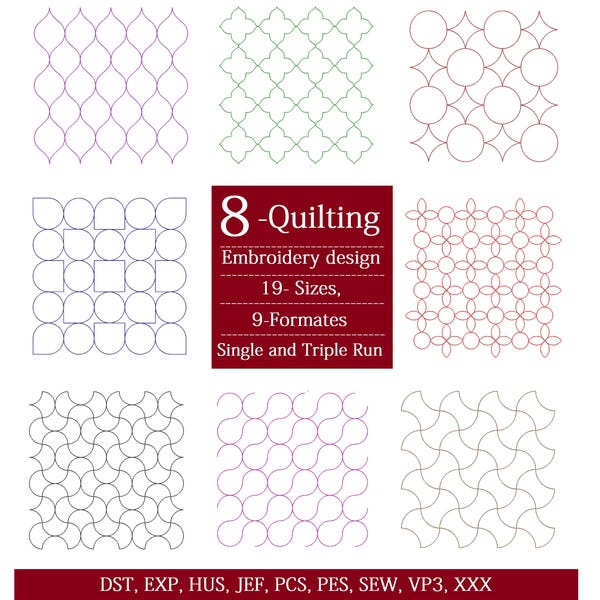 Geometric Quilt Embroidery Design. Quilting embroidery patterns for embroidery machines. Machine embroidery designs. Digital Download