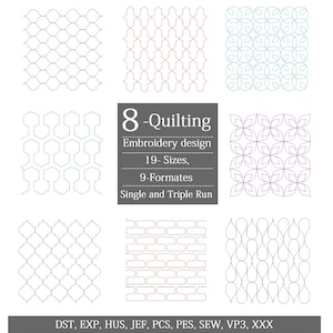 Geometrisches Quilt-Stickerei-Design-Bundle. Quilten Stickmuster für Stickmaschinen. Maschinenstickmotive. Digitaler Download
