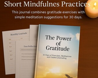 7 Day Gratitude Journal | Guided Challenge with Meditations, Writing Prompts | Printable Self Care and Mindfulness Workbook PDF